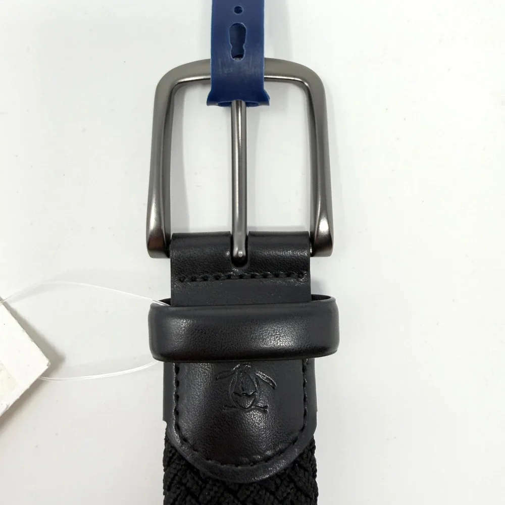 Original Penguin HN86103 Braided Stretch Belt Leather Trim Black Size M 34-36